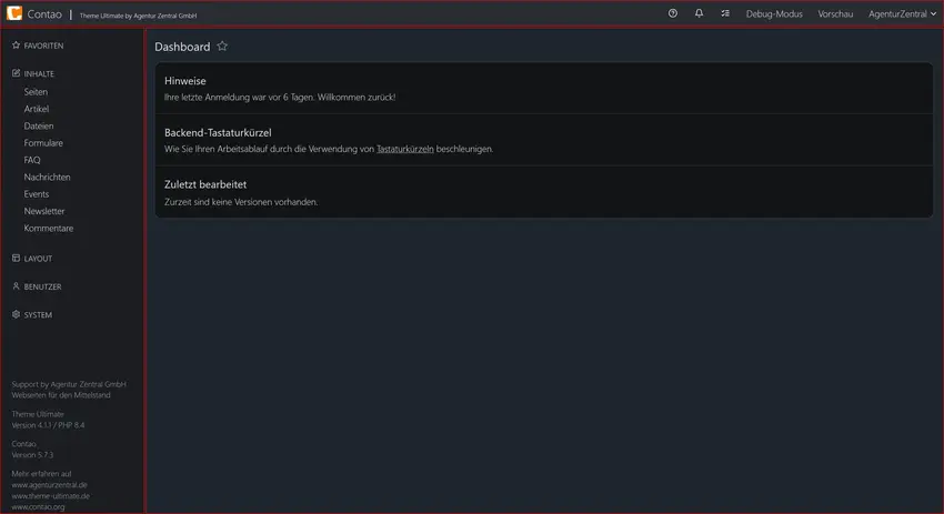 Die Bereiche des Backends