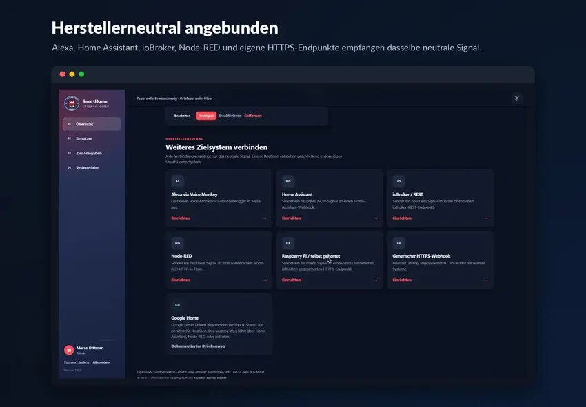 Auswahl der Zielsysteme mit Alexa via Voice Monkey, Home Assistant, ioBroker, Node-RED, Raspberry Pi und generischem HTTPS-Webhook