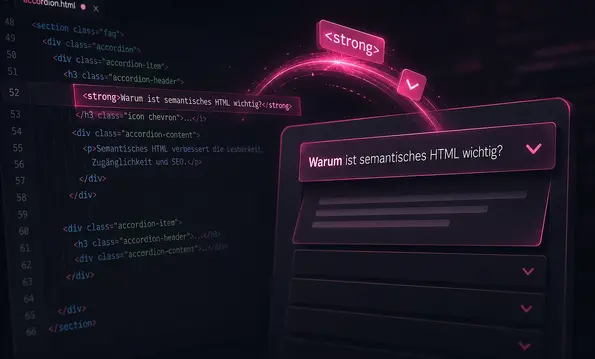 Codezeile mit strong-Tag, das in die Kopfzeile eines Akkordeon-Elements übergeht